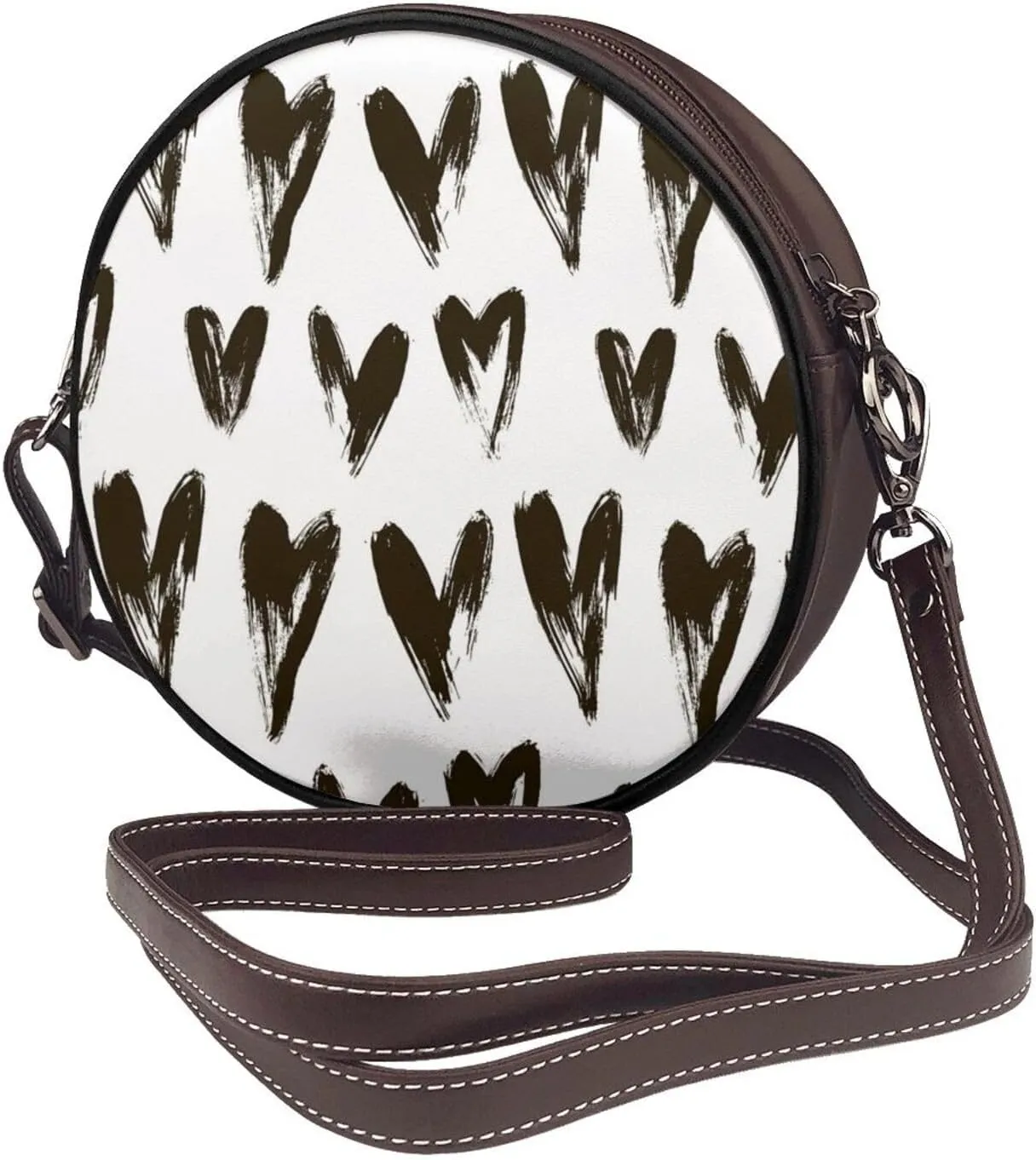 Women's Faux Leather Large Round Crossbody Purse Handbag Shoulder Bag for Travel