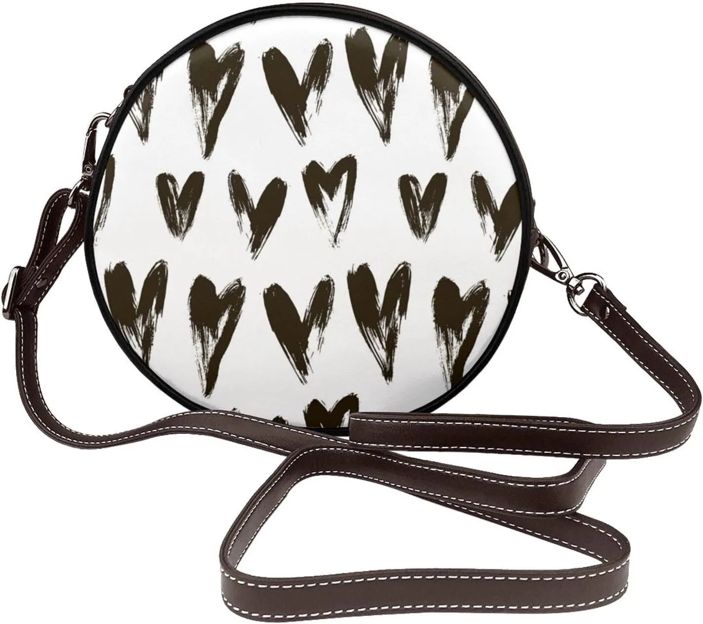Women's Faux Leather Large Round Crossbody Purse Handbag Shoulder Bag for Travel