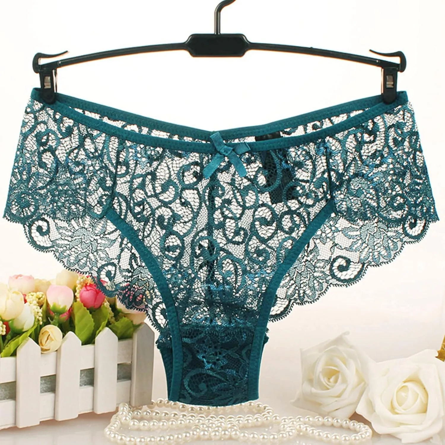 Women's Floral Lace Brief Underwear Breathable High Leg High Waist Stretch Cute Bikini Brief Panties