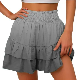 Womens Flowy High Waisted Shorts Summer Casual Ruffle Skorts Cute Mini Skirts Trendy Gradient Comfy Beach Short Pants