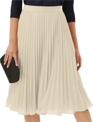Women's High Waist Flowy Skirts Boho Swing Pleated A-line Midi Skirts Summer Casual Knee Length Beach Skirt