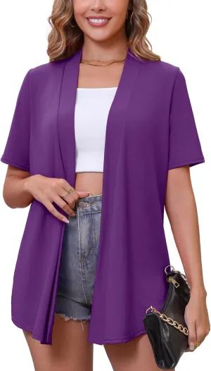Women's Lightweight Open Front Cardigans Short Sleeve Casual Soft Drape Spring Summer Fall Cardigan S-3XL