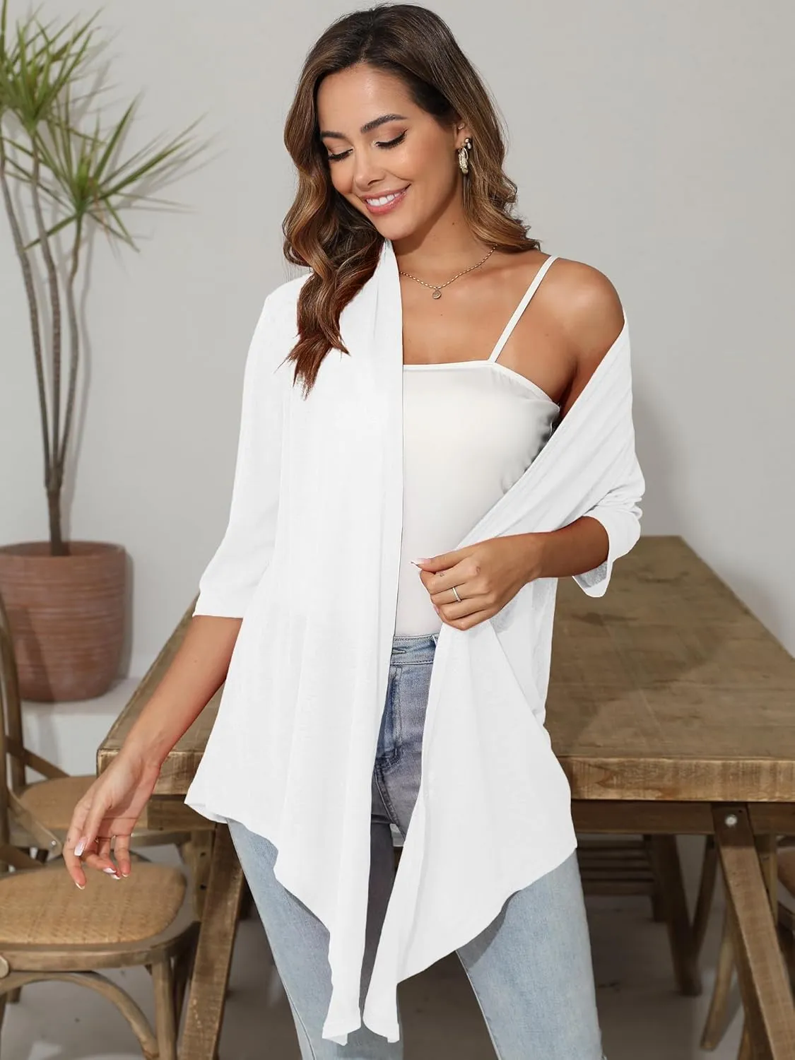 Women's Lightweight Open Front Cardigans Short Sleeve Casual Soft Sheer Cardigan S-2XL with Pockets