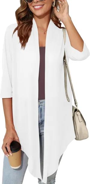 Women's Lightweight Open Front Cardigans Short Sleeve Casual Soft Sheer Cardigan S-2XL with Pockets