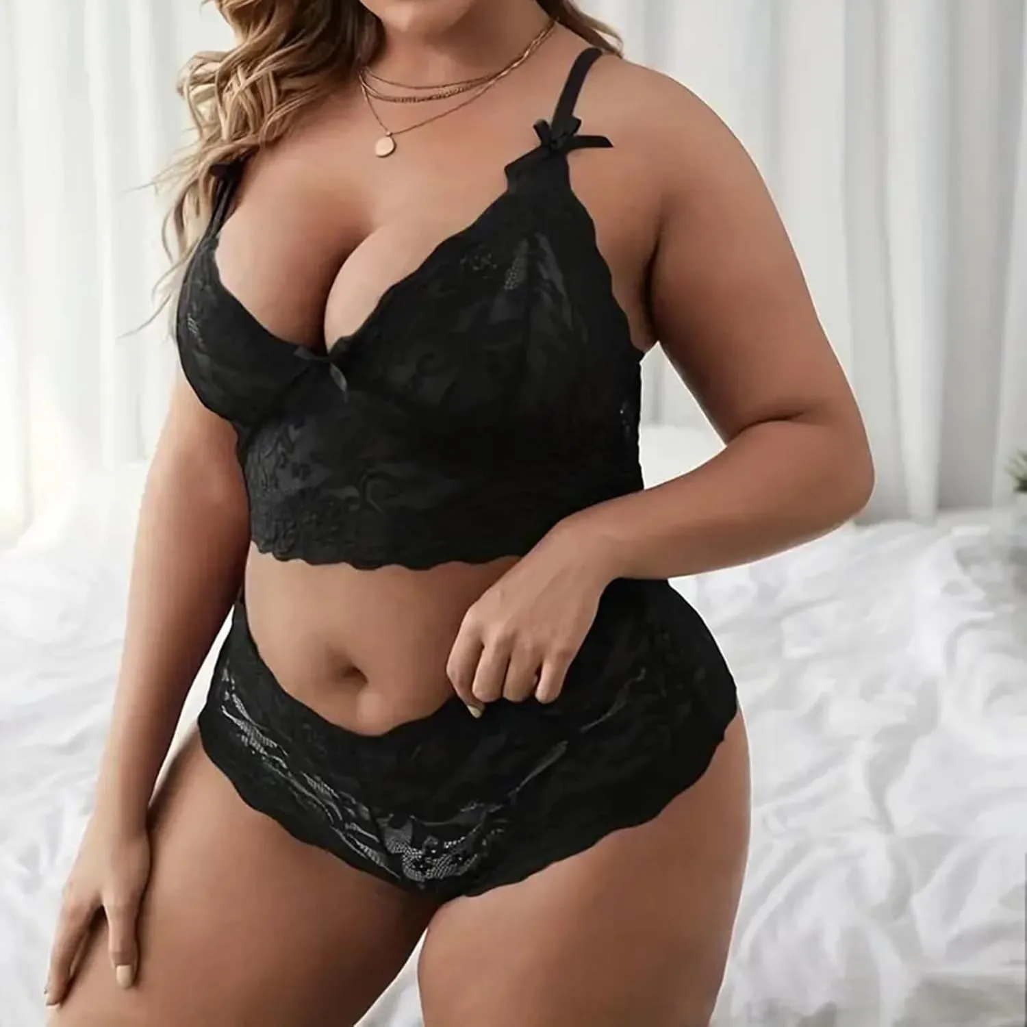 Women's Lingerie Backless Teddy Bodysuit Two Piece Sheer Bralette Strappy Embroidered Bra Panty Set