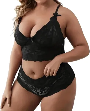 Women's Lingerie Backless Teddy Bodysuit Two Piece Sheer Bralette Strappy Embroidered Bra Panty Set