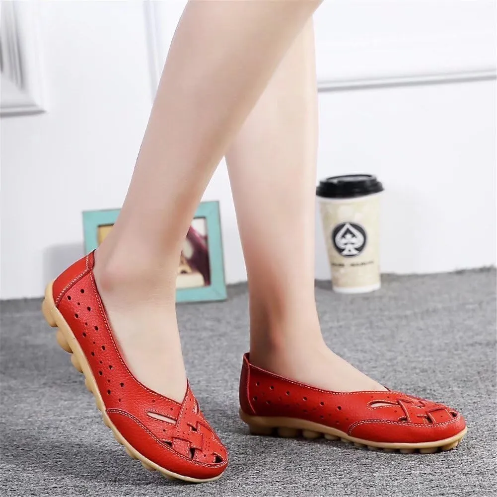 Women's Loafers & Slip-On Leather Flats Sandals Hollow Cutout Casual Comfort Walking Flat Moccasins Wide Width Breathable Comfortable Lightweight Driving Shoes Outdoor Work Office Going Out Footwear
