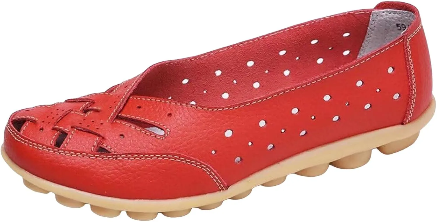 Women's Loafers & Slip-On Leather Flats Sandals Hollow Cutout Casual Comfort Walking Flat Moccasins Wide Width Breathable Comfortable Lightweight Driving Shoes Outdoor Work Office Going Out Footwear
