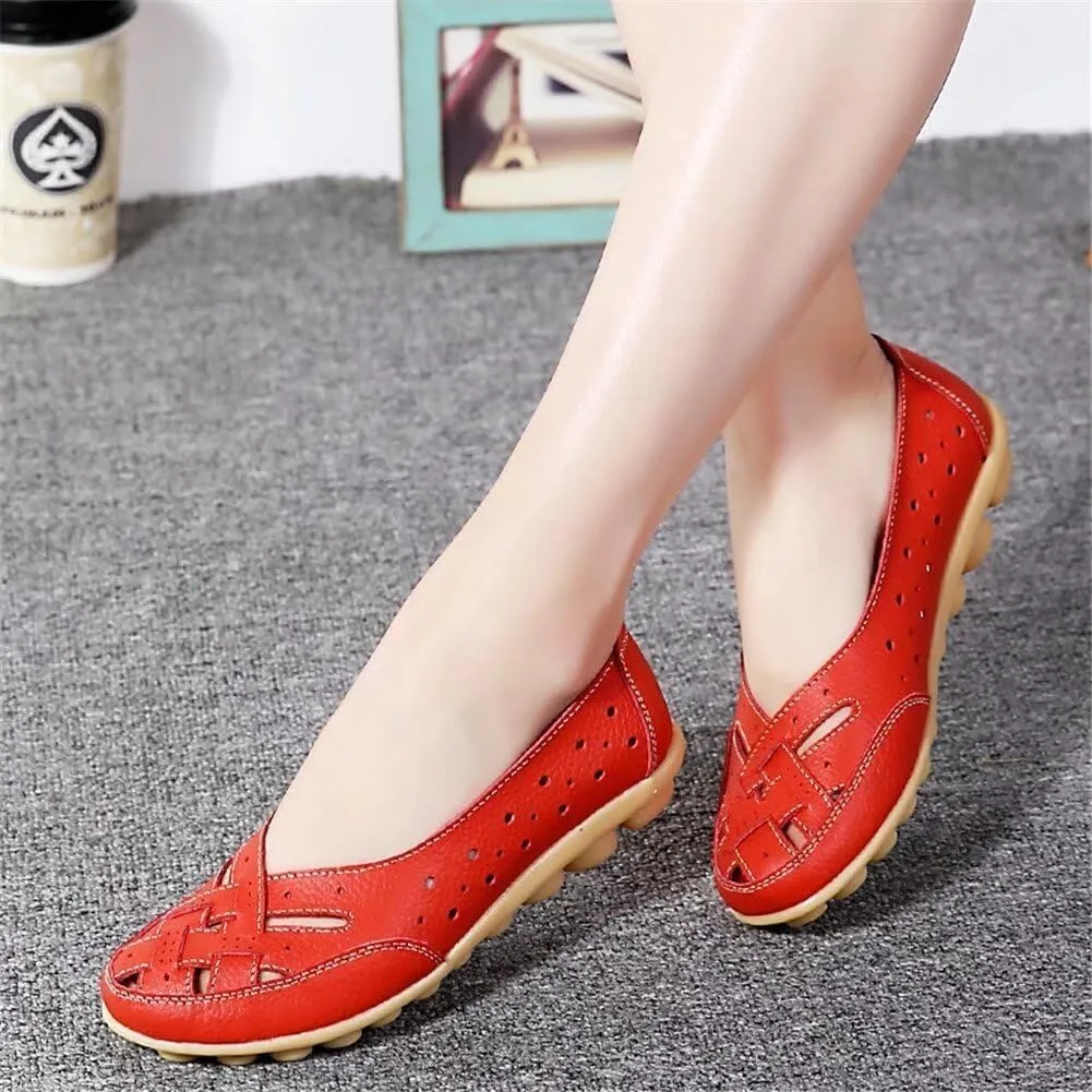 Women's Loafers & Slip-On Leather Flats Sandals Hollow Cutout Casual Comfort Walking Flat Moccasins Wide Width Breathable Comfortable Lightweight Driving Shoes Outdoor Work Office Going Out Footwear