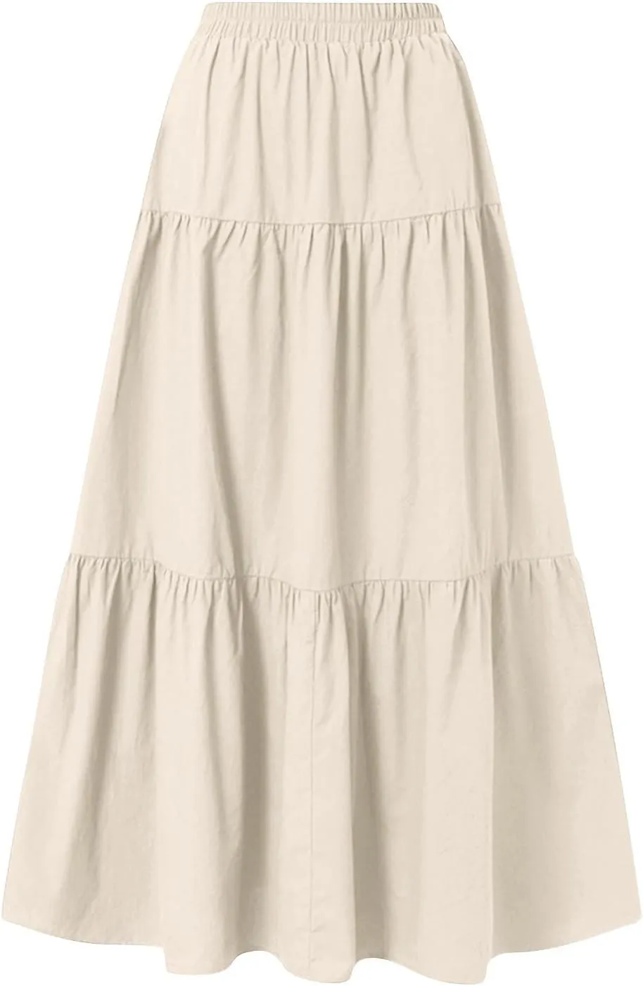 Womens Long Maxi Skirts Fashion Tiered Pleated A-Line Skirt Drawstring Waist Loose Solid Beach Travel Clothes 2025