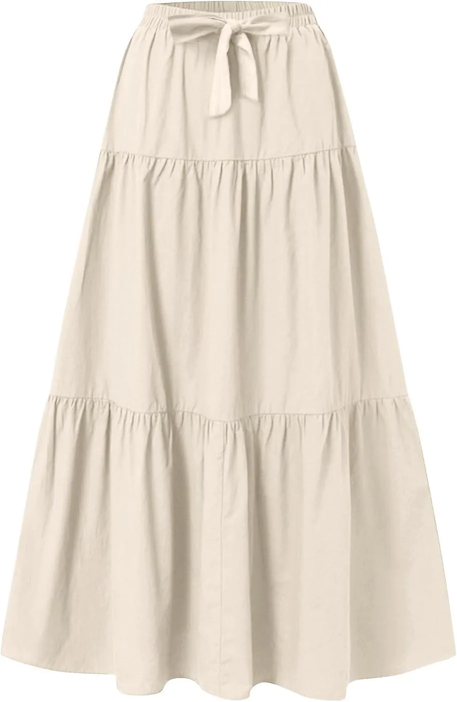 Womens Long Maxi Skirts Fashion Tiered Pleated A-Line Skirt Drawstring Waist Loose Solid Beach Travel Clothes 2025