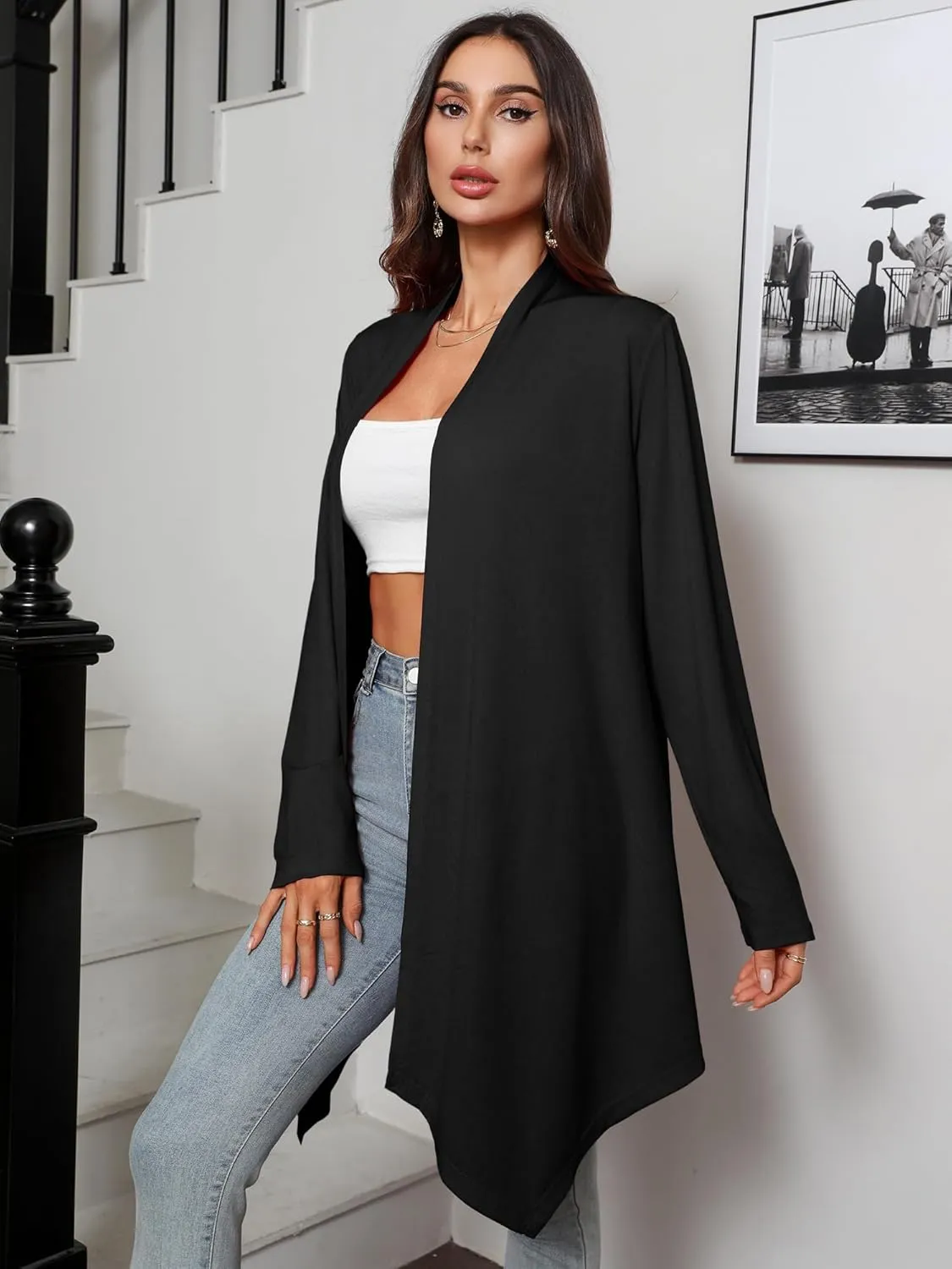 Women's Long Sleeve Cardigans Lightweight Open Front Casual Soft Drape Spring Summer Fall Cardigan S-3XL