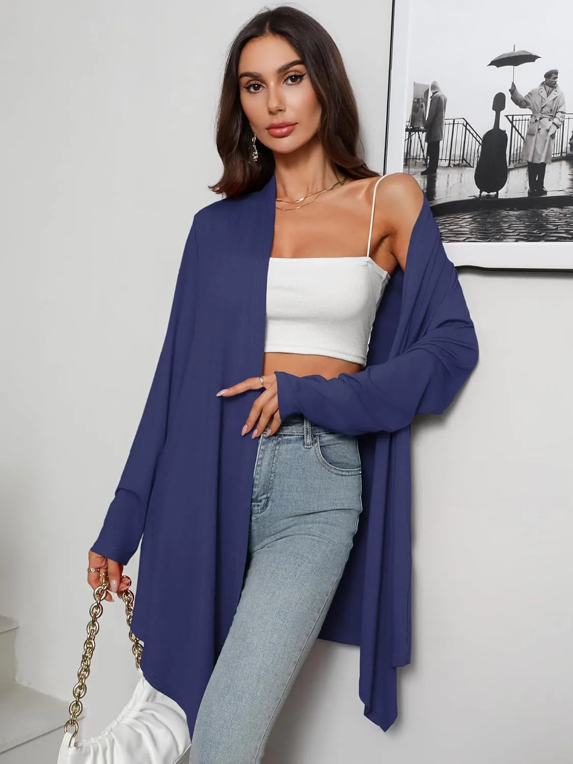 Women's Long Sleeve Cardigans Lightweight Open Front Casual Soft Drape Spring Summer Fall Cardigan S-3XL