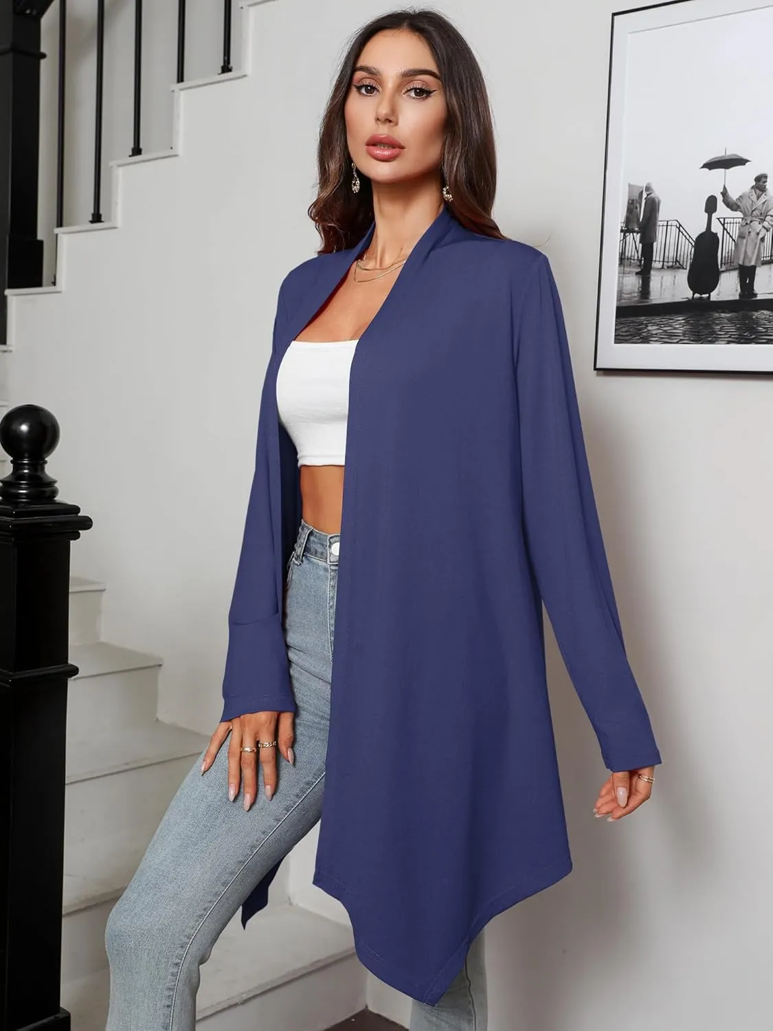 Women's Long Sleeve Cardigans Lightweight Open Front Casual Soft Drape Spring Summer Fall Cardigan S-3XL