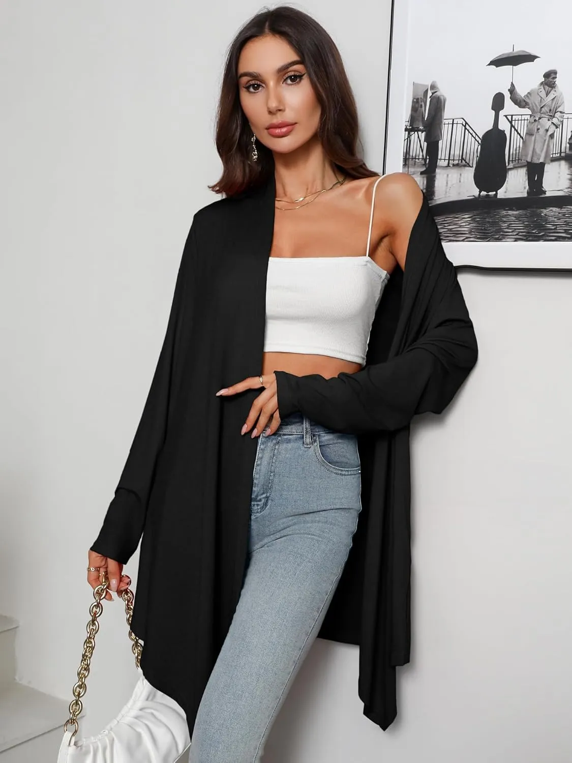 Women's Long Sleeve Cardigans Lightweight Open Front Casual Soft Drape Spring Summer Fall Cardigan S-3XL