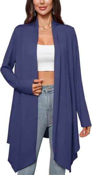 Women's Long Sleeve Cardigans Lightweight Open Front Casual Soft Drape Spring Summer Fall Cardigan S-3XL