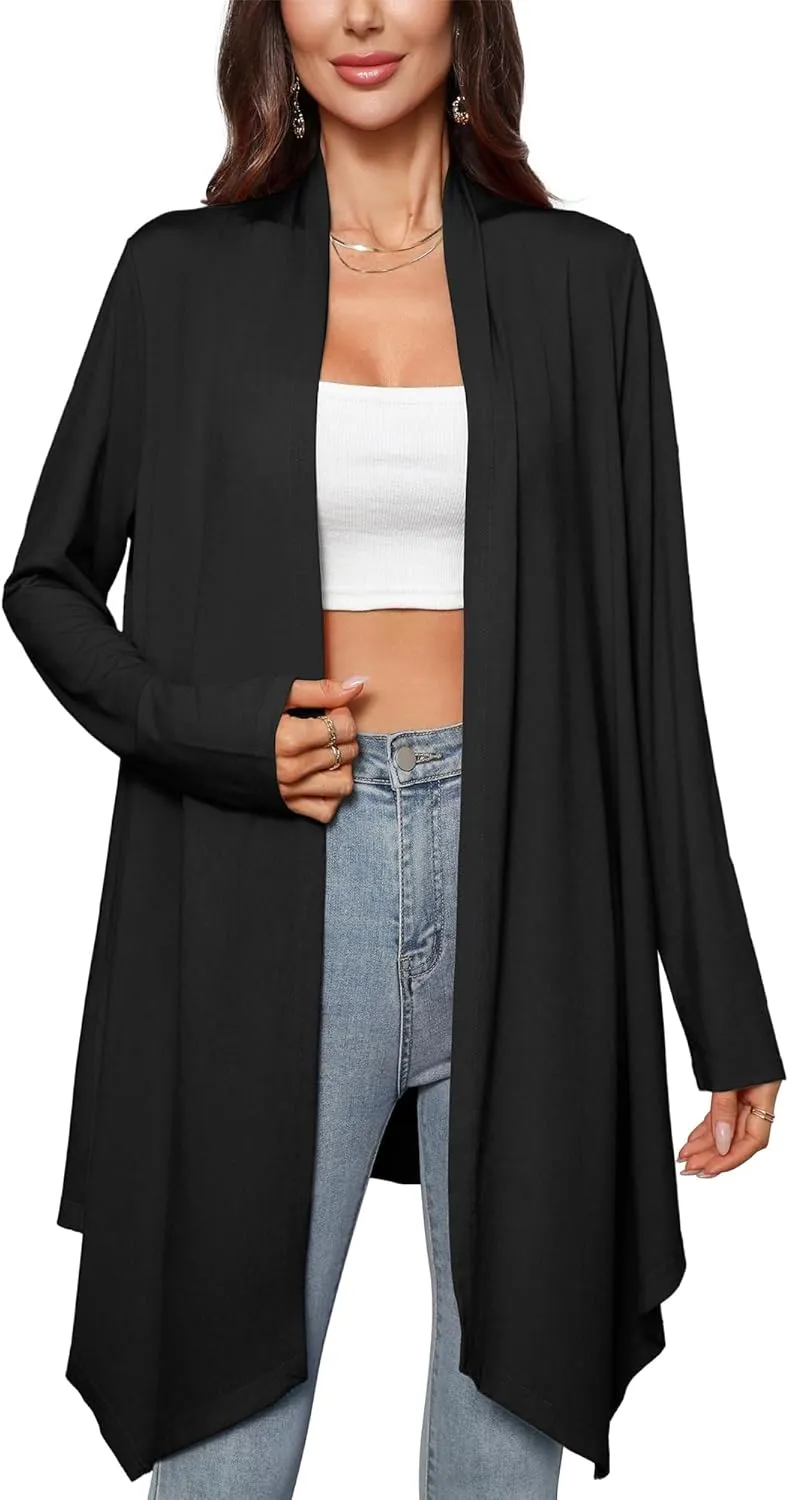 Women's Long Sleeve Cardigans Lightweight Open Front Casual Soft Drape Spring Summer Fall Cardigan S-3XL