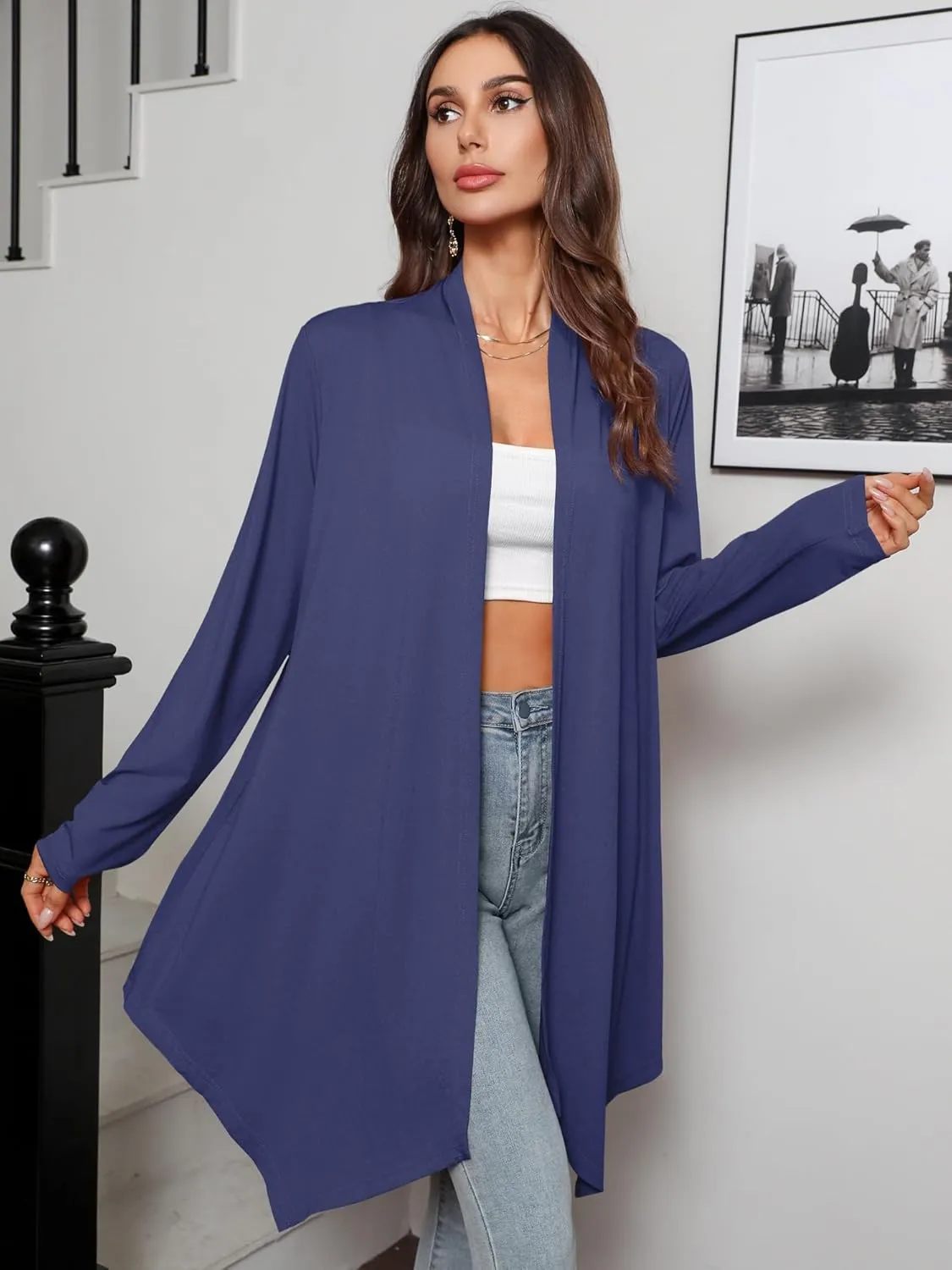 Women's Long Sleeve Cardigans Lightweight Open Front Casual Soft Drape Spring Summer Fall Cardigan S-3XL