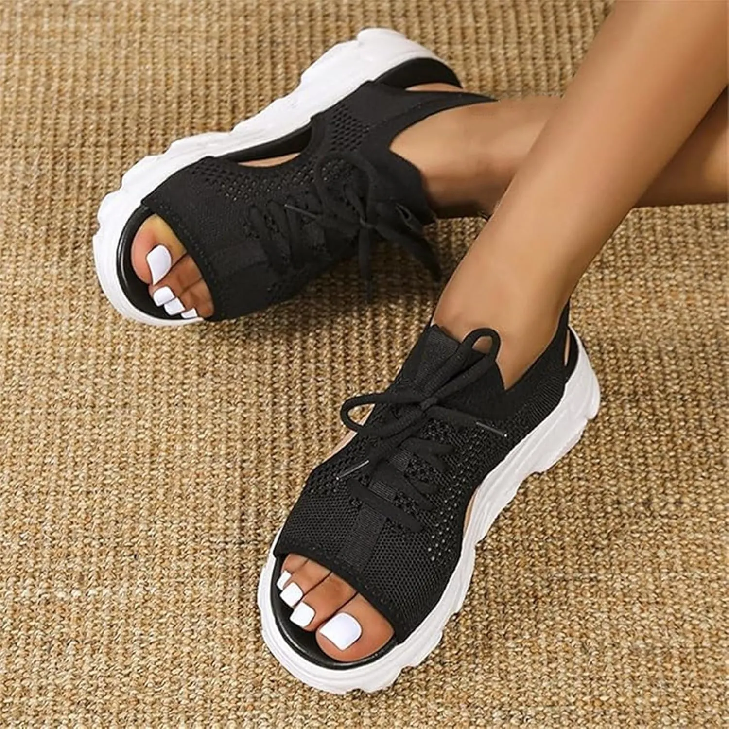 Women's Muffin Sandals Cutout Open Toe Platform Sandal Causal Non Slip Tennis Shoes Lightweight Wedges Sandal Summer Washable Slingback Shoes Arch Support Wide Width Sandals