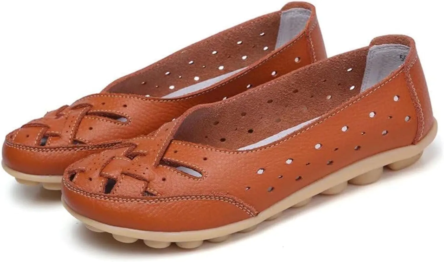 Womens Orthopedic Loafers in Breathable Leather Comfortable Hollow Soft Flats Sandals Summer Casual Slip-On Shoes Cutout Loafer Sole Slide Sports 2025 Comfort Out Round Toe Fashion