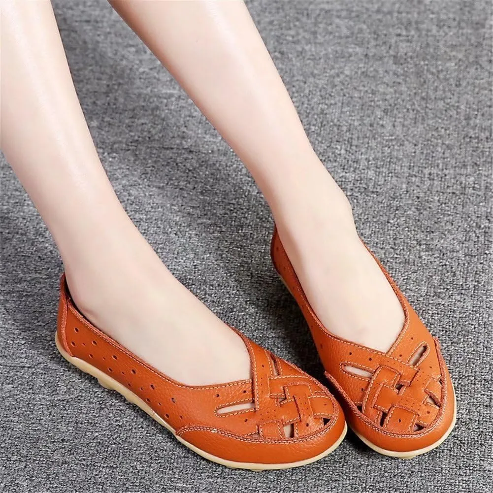 Womens Orthopedic Loafers in Breathable Leather Comfortable Hollow Soft Flats Sandals Summer Casual Slip-On Shoes Cutout Loafer Sole Slide Sports 2025 Comfort Out Round Toe Fashion