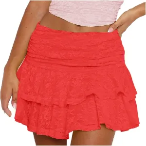 Womens Pleated Skirt High Waisted Ruffle Cute Flowy Layered Mini Skirt Skort Sports Skater Running Skorts