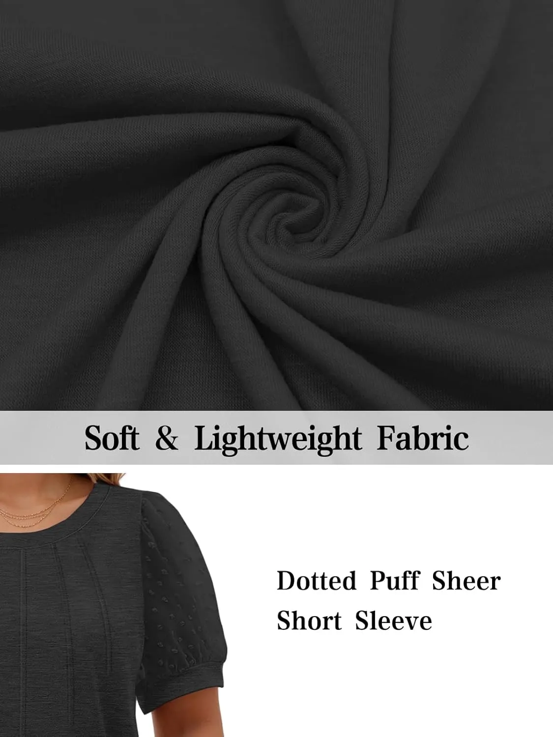Womens-Plus-Size-Summer-Tops Dressy Dotted Puff Sheer Short Sleeve T Shirts Trendy Pleated Blouses Cute Casual Tunics