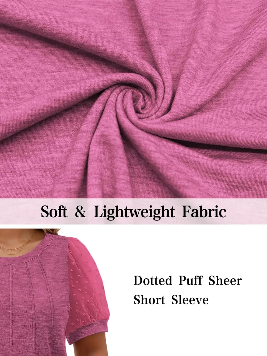Womens-Plus-Size-Summer-Tops Dressy Dotted Puff Sheer Short Sleeve T Shirts Trendy Pleated Blouses Cute Casual Tunics