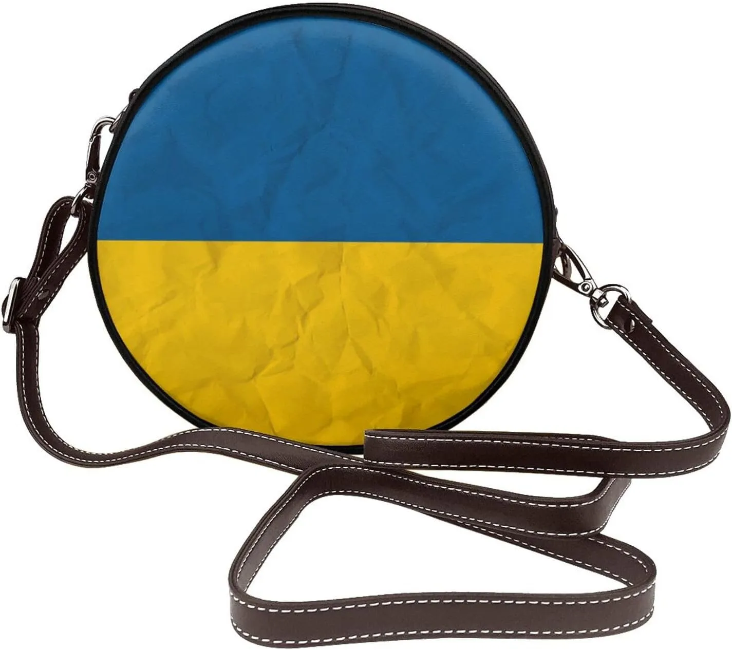 Women's PU Leather Round Crossbody Purse Handbag Crossbody Shoulder Bag for Travel Outdoor