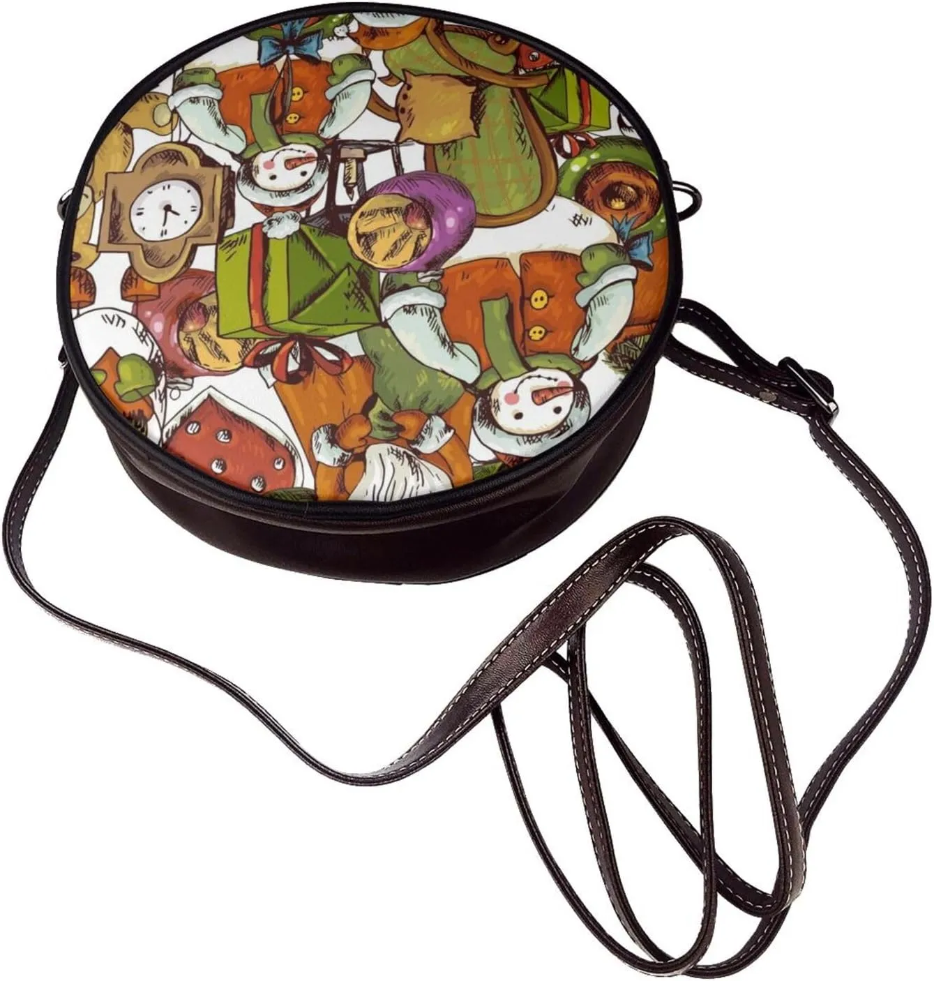 Women's PU Leather Round Crossbody Purse Handbag Crossbody Shoulder Bag for Travel Outdoor