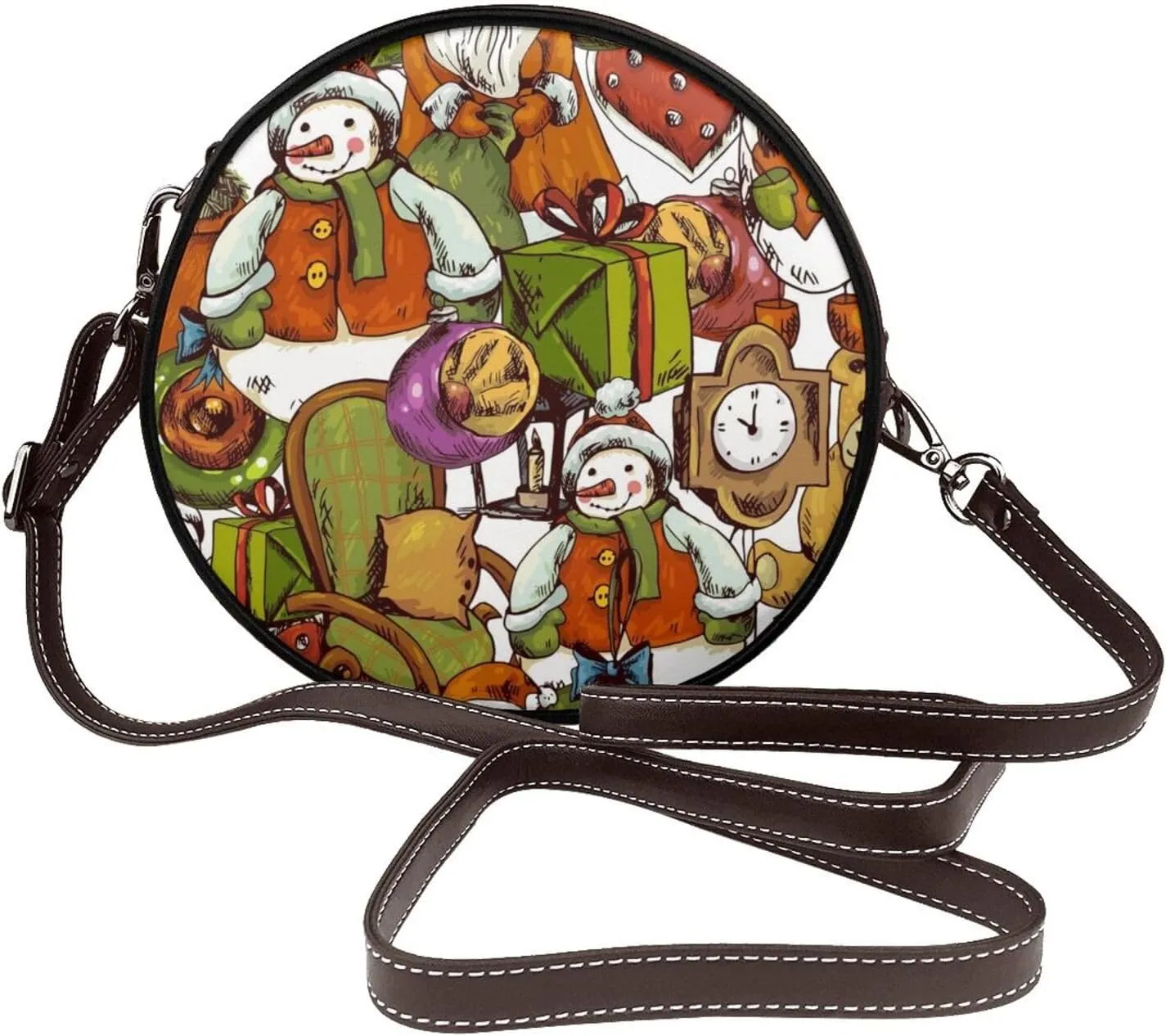 Women's PU Leather Round Crossbody Purse Handbag Crossbody Shoulder Bag for Travel Outdoor