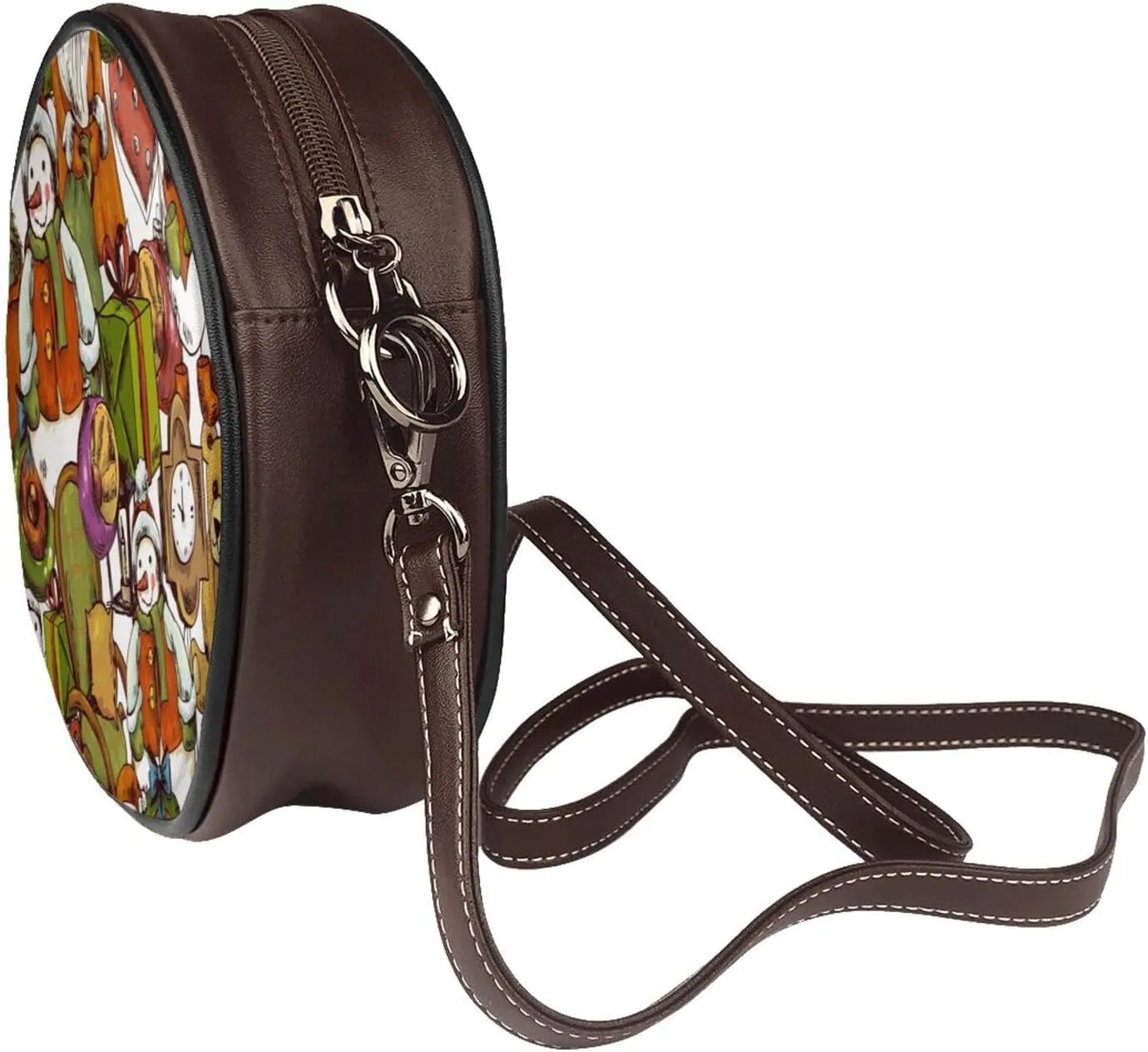 Women's PU Leather Round Crossbody Purse Handbag Crossbody Shoulder Bag for Travel Outdoor