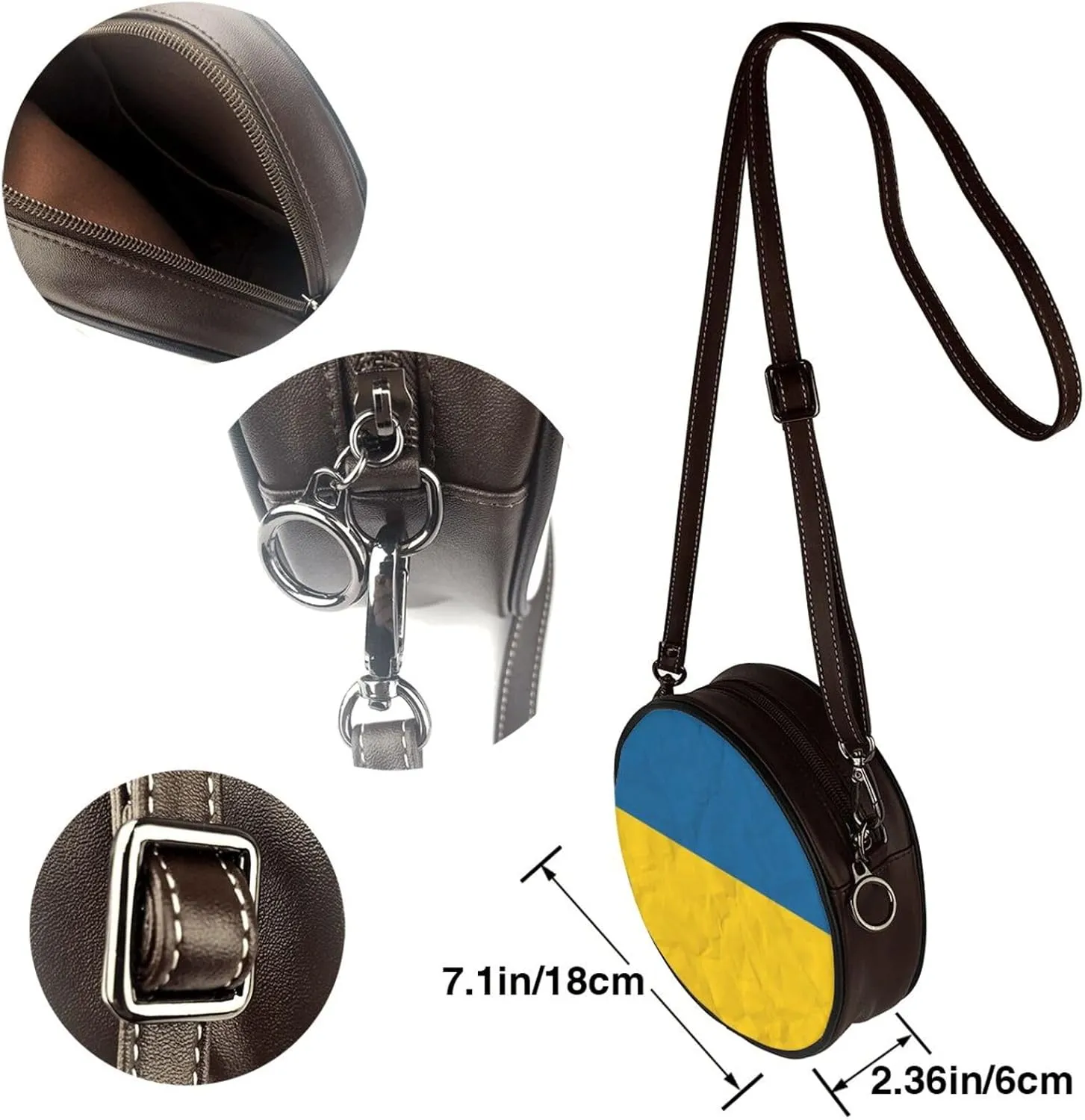 Women's PU Leather Round Crossbody Purse Handbag Crossbody Shoulder Bag for Travel Outdoor