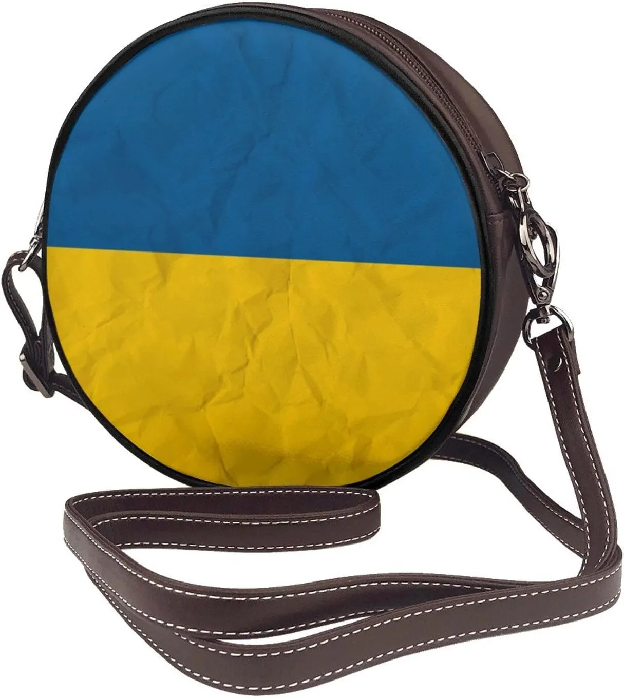 Women's PU Leather Round Crossbody Purse Handbag Crossbody Shoulder Bag for Travel Outdoor