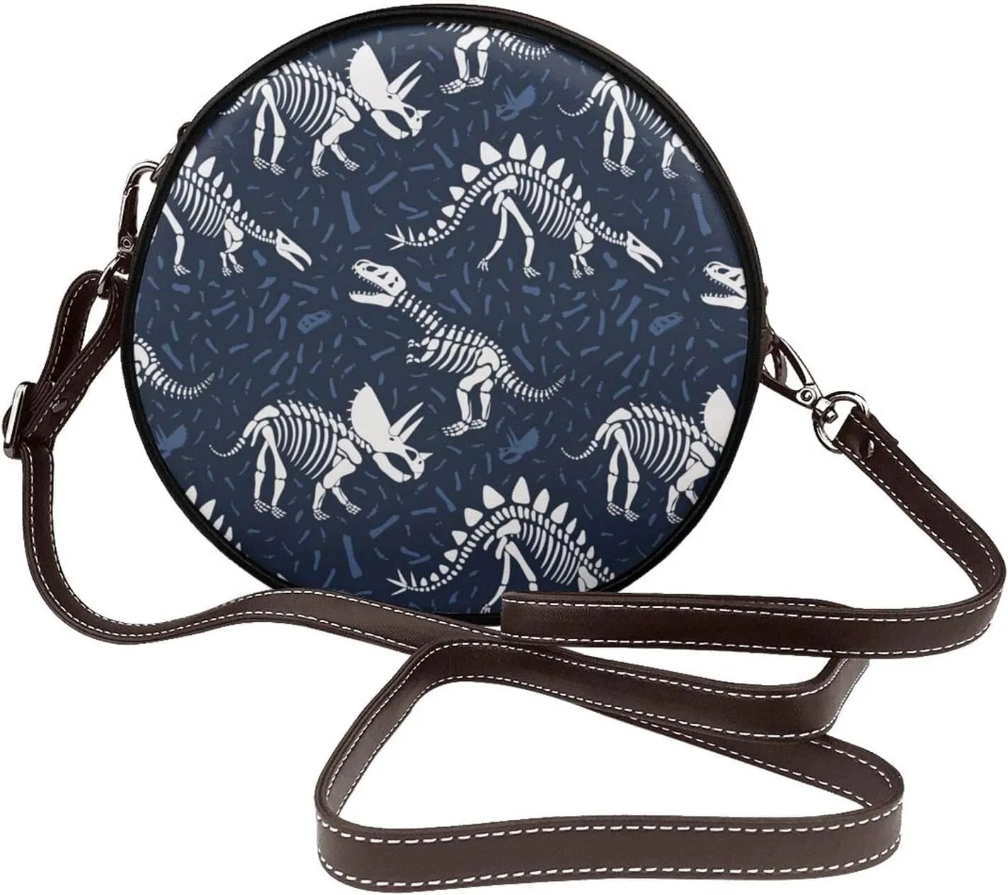 Women's PU Leather Round Crossbody Purse Handbag Crossbody Shoulder Bag for Travel Outdoor