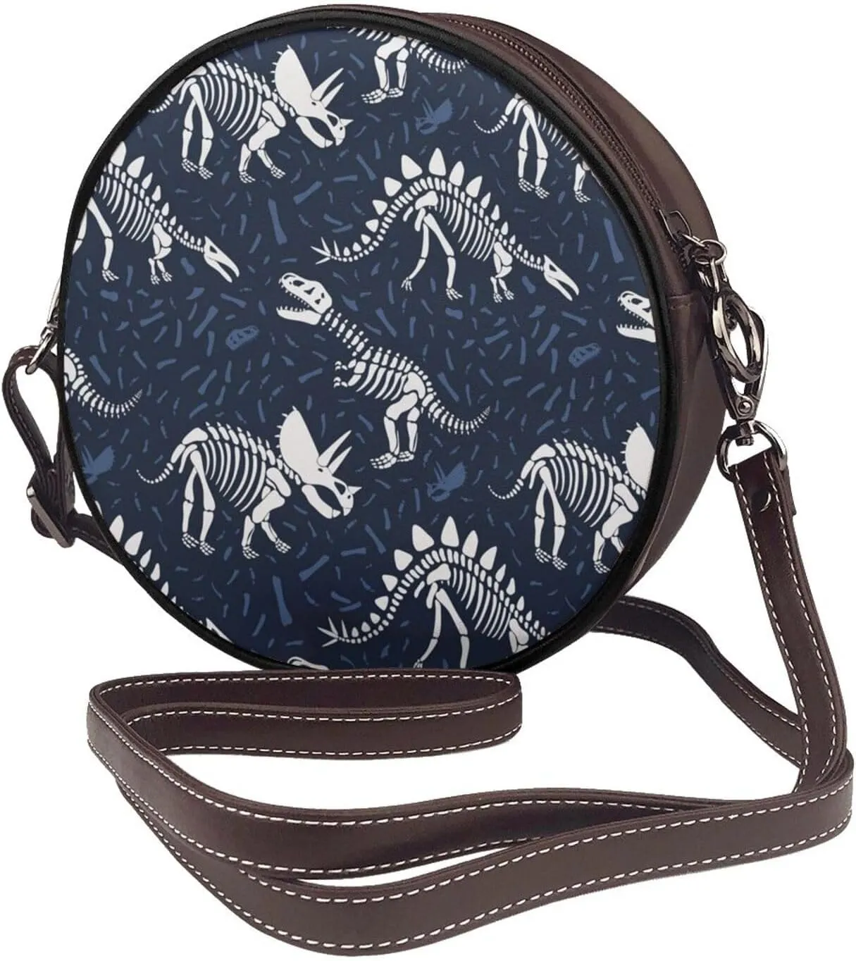 Women's PU Leather Round Crossbody Purse Handbag Crossbody Shoulder Bag for Travel Outdoor