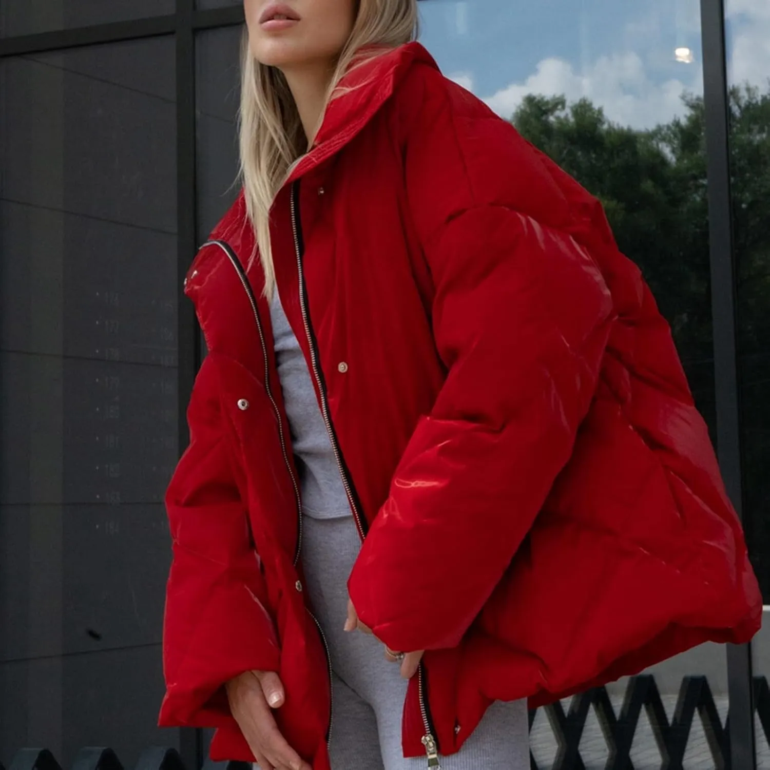 Women's Quilted Jacket Glossy Turn Down Collar Casual Outerwear for Fall & Winter Medium Coat