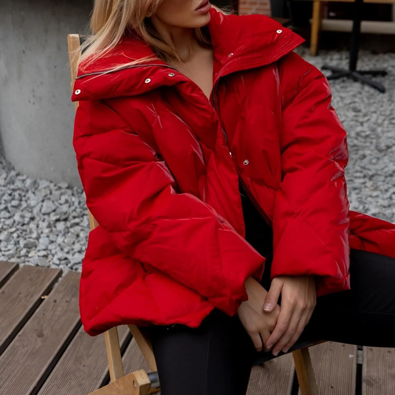 Women's Quilted Jacket Glossy Turn Down Collar Casual Outerwear for Fall & Winter Medium Coat