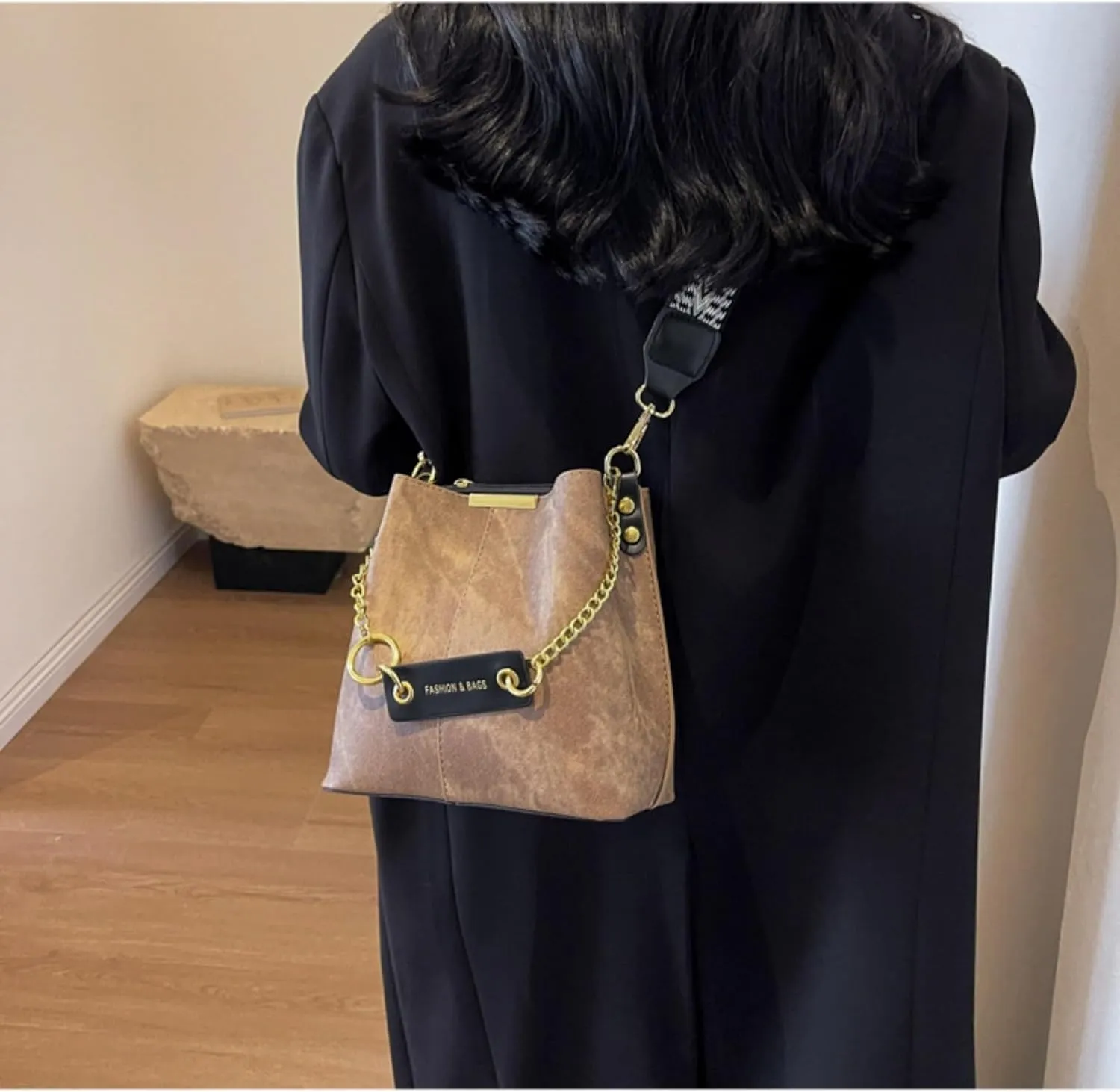 Women's Retro Bucket Shoulder Leather Crossbody Bag for Women Trendy Hobo Tote Handbag Satchel Bags Purses Wallets