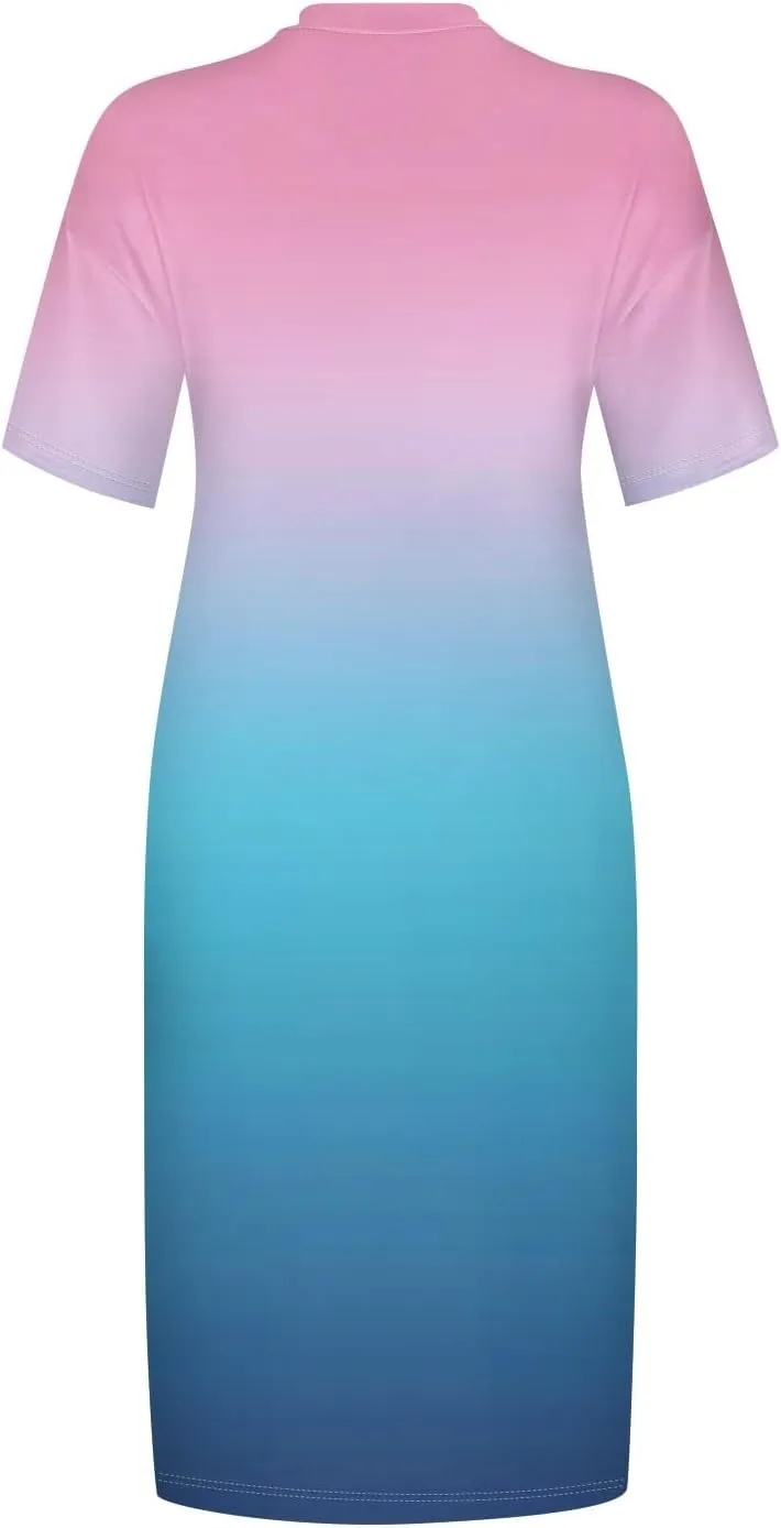 Women's Rompers Dressy Summer Casual Loose Dress 2024 Short Sleeve V-Neck Solid Color Beach Dresses, L-5XL