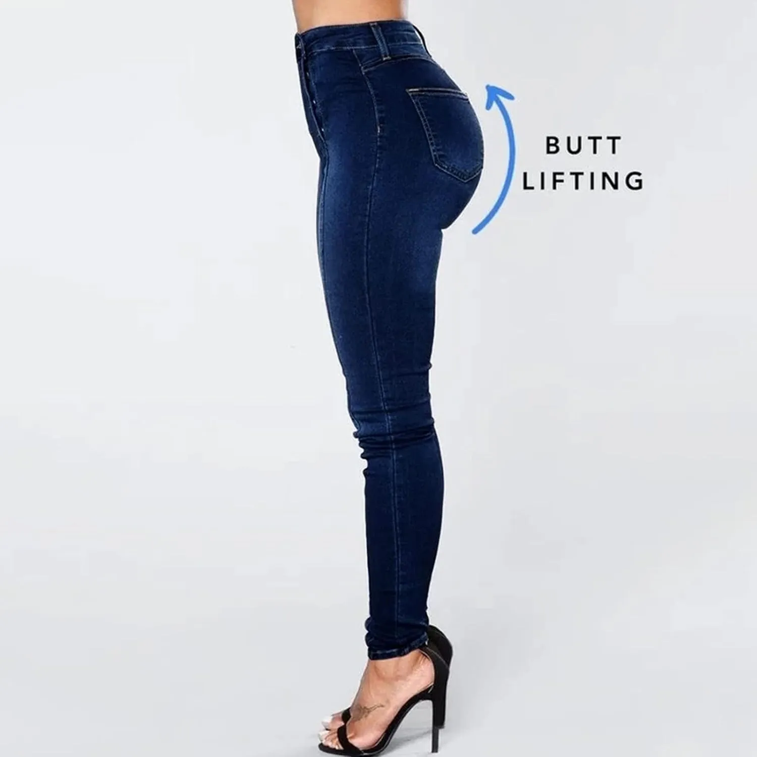 Womens Skinny Colombian Jeans Butt Lift High Waist Double Breasted Sailor Work Jeans Tummy Control Bodycon Jean Leggings