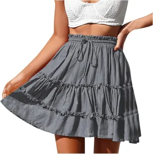 Womens Solid Color Boho Skirts 2024 Flowy Pleated High Waisted Maxi Skirt Casual Summer Long Skirts for Ladies