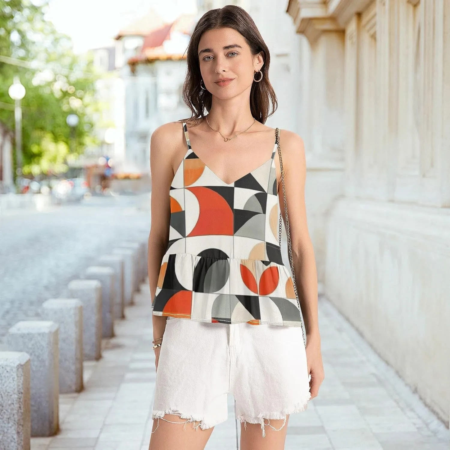 Women's Spaghetti Strap Camisole Tank Top V Neck Sleeveless