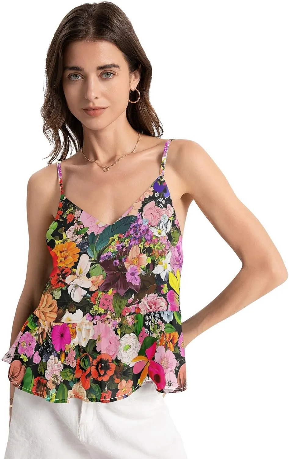 Women's Spaghetti Strap Camisole Tank Top V Neck Sleeveless