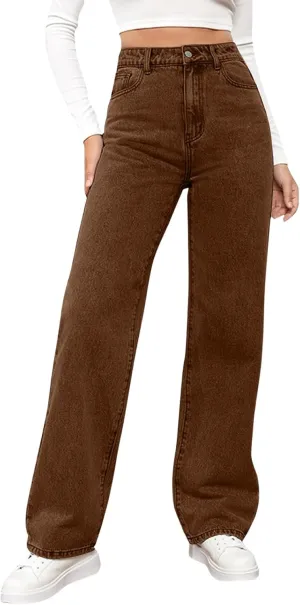 Womens Straight Leg Jeans 2025 Trendy High Waisted Wide Leg Pants Casual Loose Microelastic Boyfried Denim Trousers
