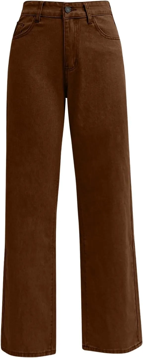 Womens Straight Leg Jeans 2025 Trendy High Waisted Wide Leg Pants Casual Loose Microelastic Boyfried Denim Trousers