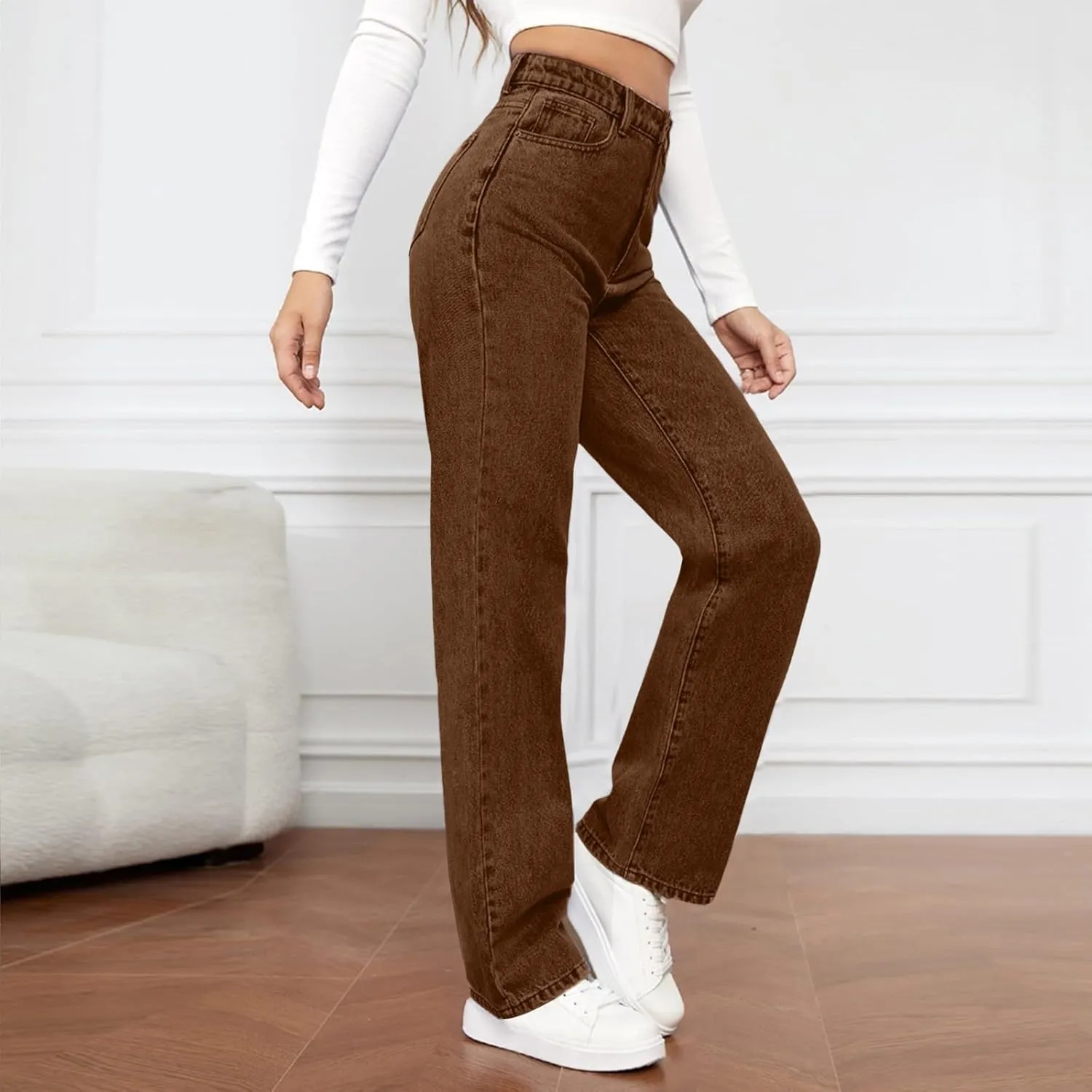 Womens Straight Leg Jeans 2025 Trendy High Waisted Wide Leg Pants Casual Loose Microelastic Boyfried Denim Trousers