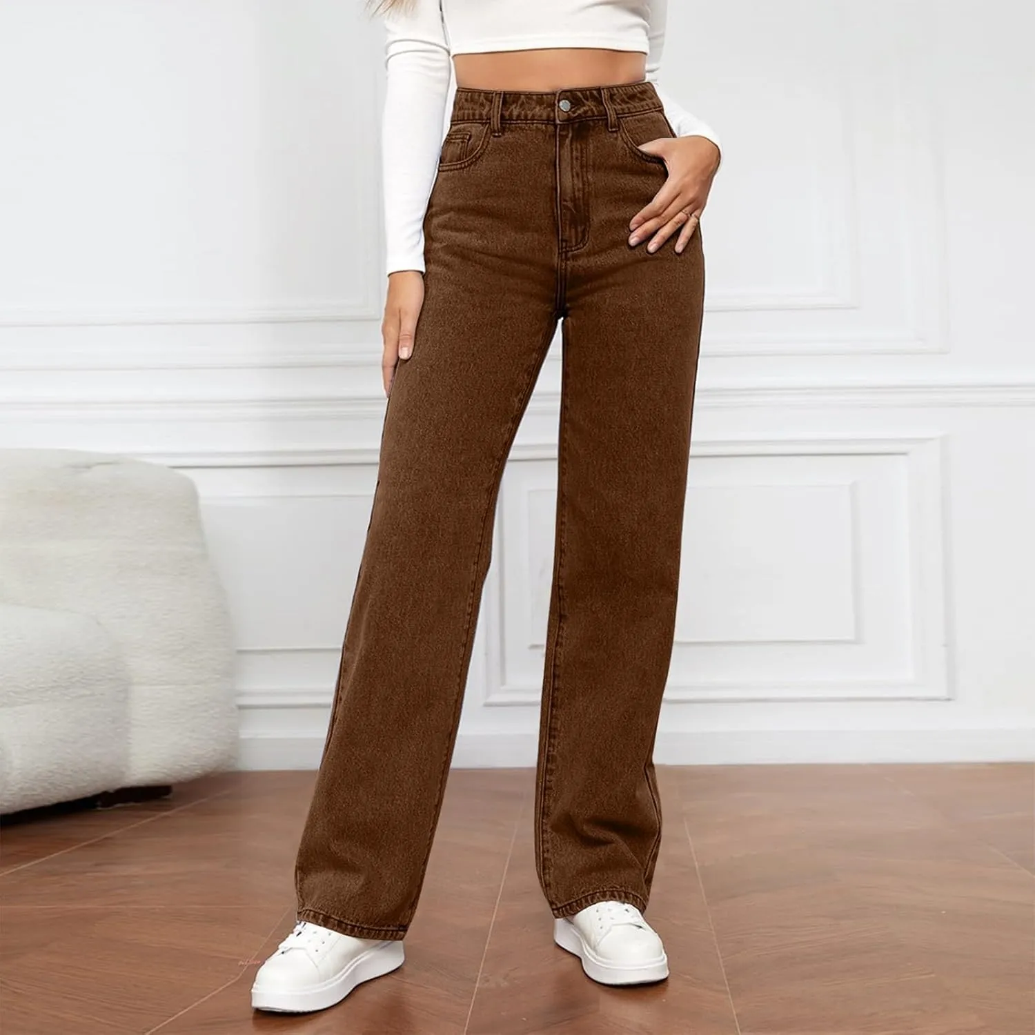 Womens Straight Leg Jeans 2025 Trendy High Waisted Wide Leg Pants Casual Loose Microelastic Boyfried Denim Trousers