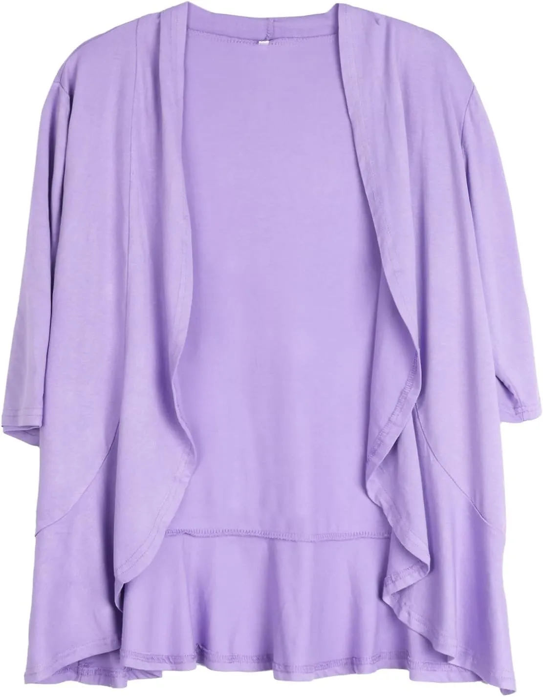 Womens Summer 3/4 Sleeve Open Front Cardigan Lightweight Draped Ruffle Casual Tops
