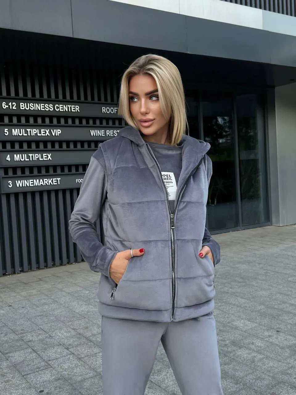 Women's Warm Three Piece Suit Casual Sportswear Grey Color